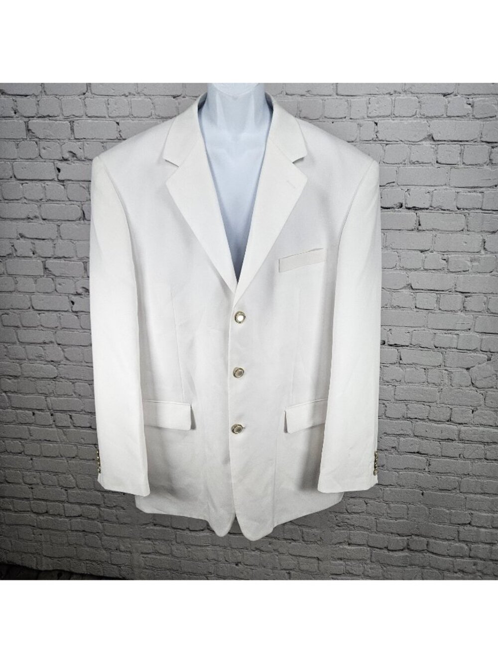 Lucci Collezione Ivory White 3 Gold Button Ventless Notch Blazer Sport Coat 50L